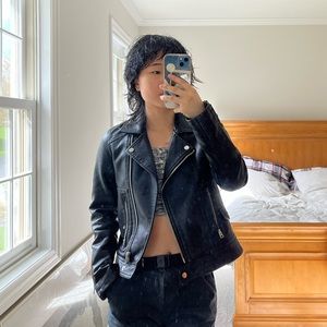 Topshop Women's Leather Jacket - Size 2